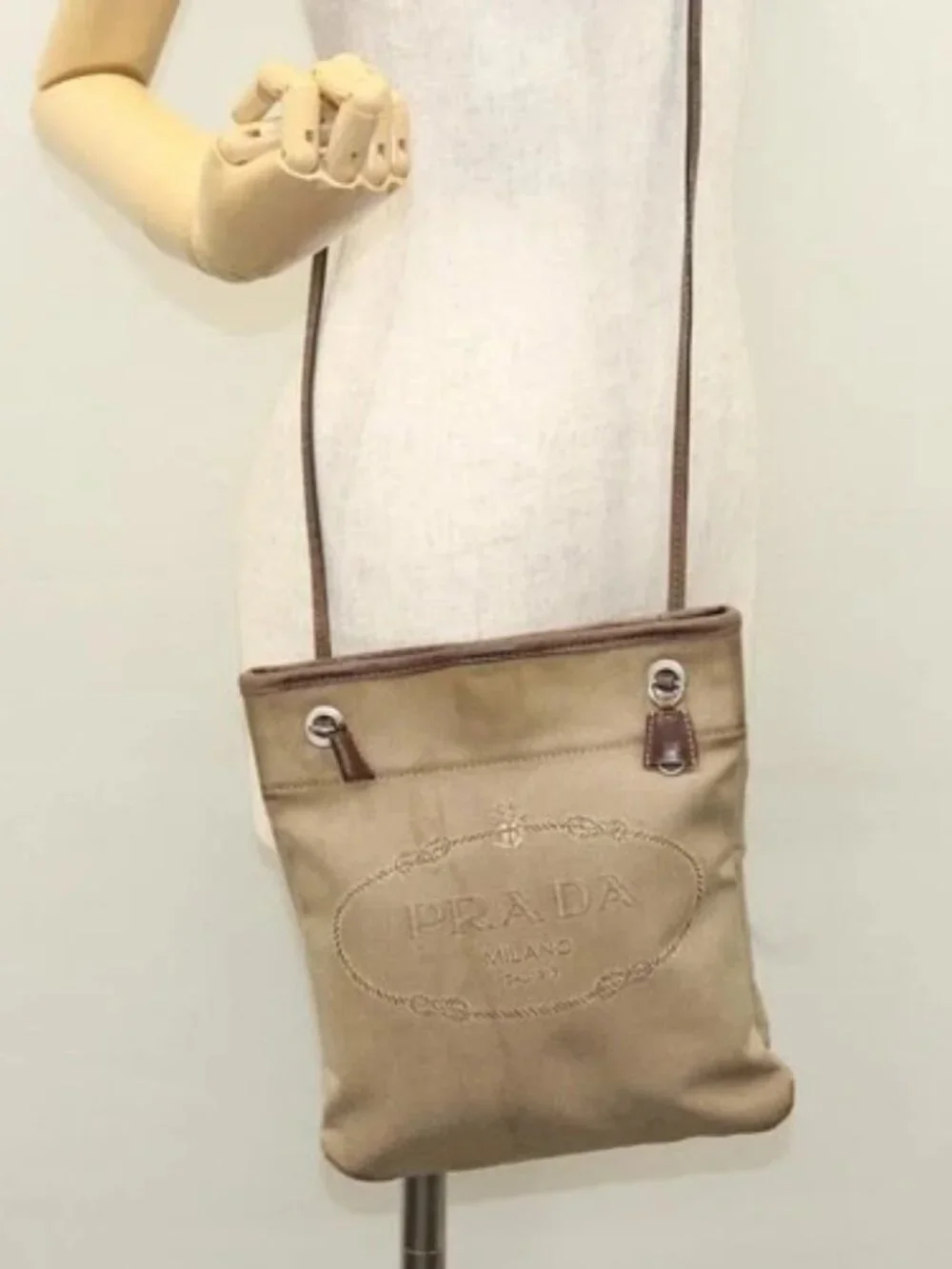 PRADA Shoulder Bag Canvas Beige Auth hk2410 - Picture 14 of 16